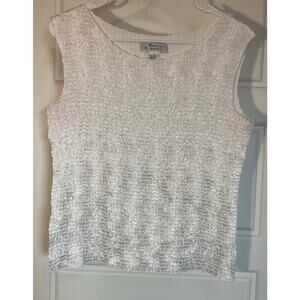 Savvy By Rafael White Textured Crinkle Sleeveless Top S